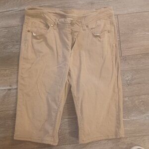 Faded Glory Plus Khaki Bermudas Zip Fly 5 Pocket Stretch Denim Shorts 14